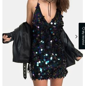 Black sequin slip dress